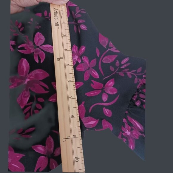 Parker Womens Floral Print  Long-Sleeve Blouse Tie Front Pink/black  Size Xsmall - Picture 9 of 14